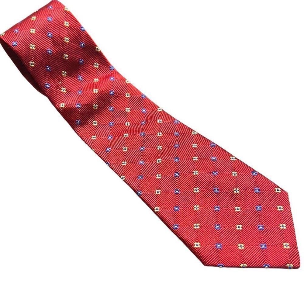 PINK London Red Geometric Silk Necktie Menswear Business Professional